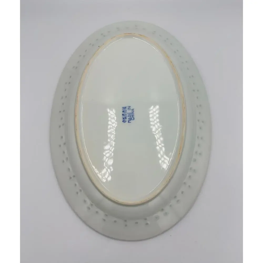 TIENSHAN Blue & White Porcelain Rice Grain Oval Serving Platter